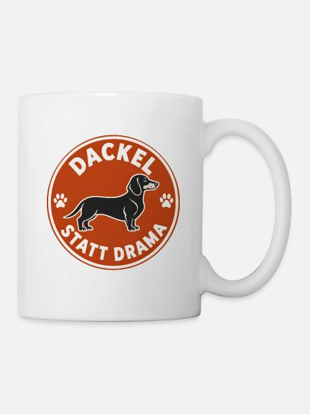 Dackel statt Drama Kreis-Logo - Tasse - Weiß
