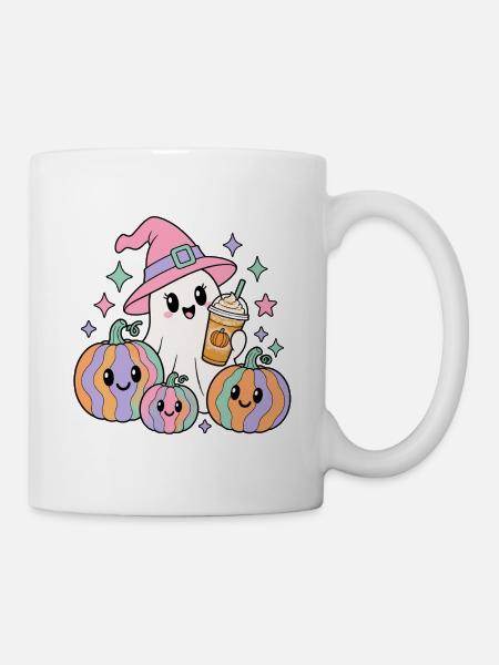 Kawaii Kürbisgeist Latte Halloween - Tasse - Weiß