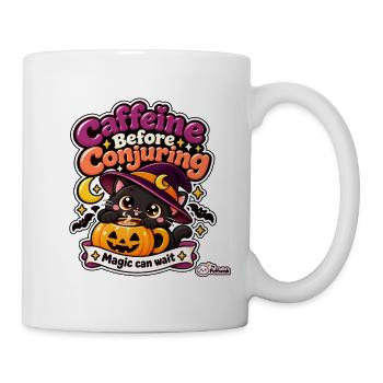 Halloween – Koffein vor dem Beschwören – Hexenkatze - Tasse - Weiß - Rechts