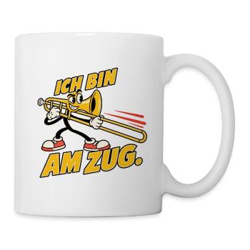 Ich bin am Zug – Lustiges Posaunen-Maskottchen - Tasse - Weiß - Rechts