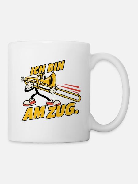 Ich bin am Zug – Lustiges Posaunen-Maskottchen - Tasse - Weiß