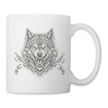 Wolf bricht Ketten Freiheit Tattoo Style - Tasse - Weiß - Rechts