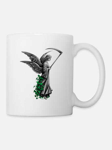 Engel Statue mit Sense und Efeu - Tasse - Weiß