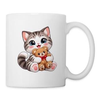Kawaii-Katze mit Teddybär - Tasse - Weiß - Rechts