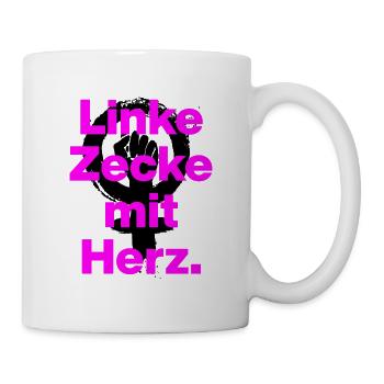LINKE ZECKE MIT HERZ, ANTIFASCHISMUS, GEGEN RECHTS - Tasse - Weiß - Rechts