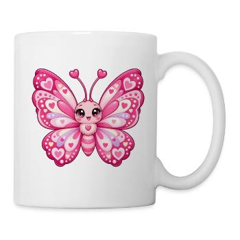 Kawaii-Rosa Schmetterling mit Herzen - Tasse - Weiß - Rechts
