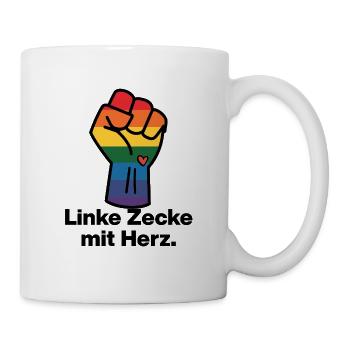 LINKE ZECKE MIT HERZ, ANTIFASCHISMUS, GEGEN RECHTS - Tasse - Weiß - Rechts