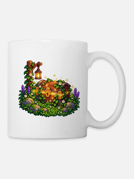 Glühende Schatztruhe im Gartenwald - Tasse - Weiß