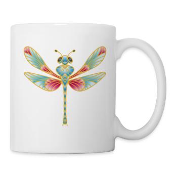 Magische Libelle im Buntglas-Stil - Tasse - Weiß - Rechts