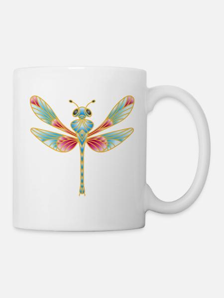 Magische Libelle im Buntglas-Stil - Tasse - Weiß
