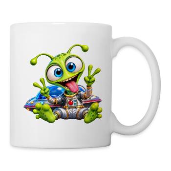 Niedlicher, lustiger Alien – Verrückter grüner Weltraum-Charakter - Tasse - Weiß - Rechts