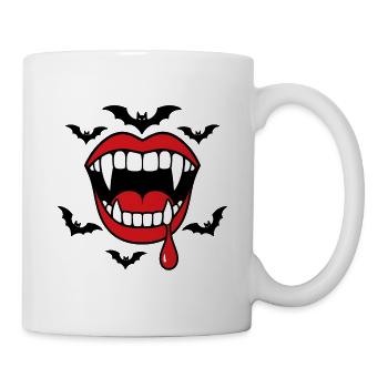 Halloween Vampirzähne Fledermäuse Horror Shirt - Tasse - Weiß - Rechts