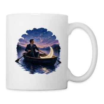 Mann Im Ruderboot Mond Romantisch Nacht Gemälde - Tasse - Weiß - Rechts