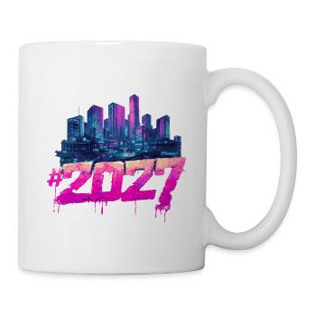 Cyberpunk Skyline 2027 Neon Graffiti - Tasse - Weiß - Rechts