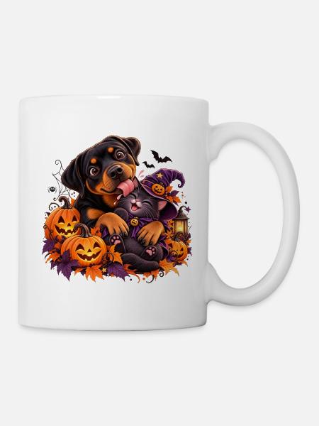 Hund_mit_Hexenkatze - Tasse - Weiß