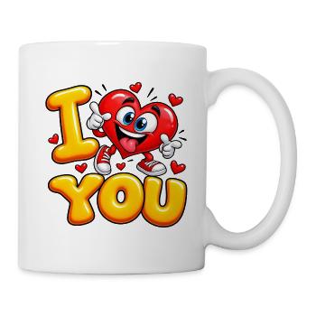 I Love You Cute Heart – lustiger romantischer Cartoon - Tasse - Weiß - Rechts