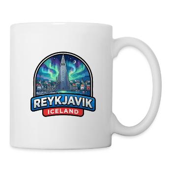 Reykjavik Island Reiseabzeichen Aurora Church Geschenk - Tasse - Weiß - Rechts