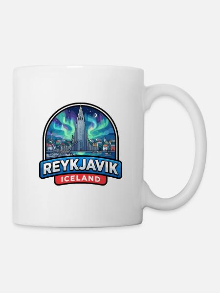 Reykjavik Island Reiseabzeichen Aurora Church Geschenk - Tasse - Weiß