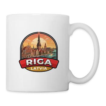 Riga Lettland Reiseabzeichen Haus der Schwarzkopf-Geschenk - Tasse - Weiß - Rechts