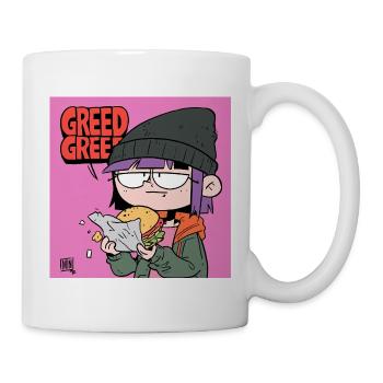 Gierige Burger Cartoon Motiv - Tasse - Weiß - Rechts