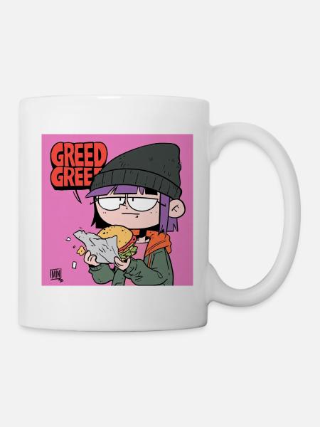 Gierige Burger Cartoon Motiv - Tasse - Weiß