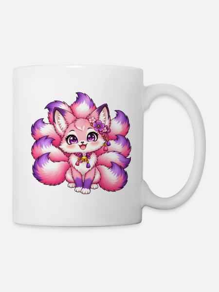 Neunschwänziger Fuchs Kawaii Pink - Tasse - Weiß
