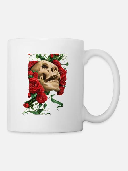 Karmesinroter Rosenschädel - Tasse - Weiß