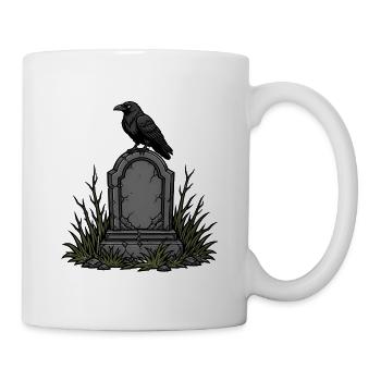 Halloween Grabstein Rabe Friedhof Grusel Shirt - Tasse - Weiß - Rechts
