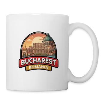 Bukarest Rumänien Reiseabzeichen Parlament Stadtkunst - Tasse - Weiß - Rechts