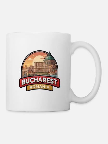 Bukarest Rumänien Reiseabzeichen Parlament Stadtkunst - Tasse - Weiß