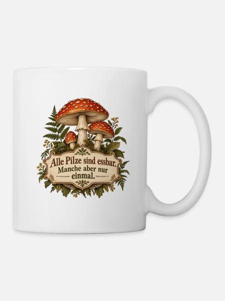 Pilzsammler Spruch Fliegenpilz - Tasse - Weiß