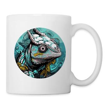 Chamäleon Kopf Türkis Illustration - Tasse - Weiß - Rechts