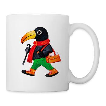 Wandelnde Krähe im roten Schal - Tasse - Weiß - Rechts