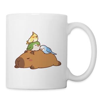 Niedliche Kapybara und Vögel - Tasse - Weiß - Rechts