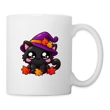 Schwarze Katzenhexe und Herbstblätter - Tasse - Weiß - Rechts