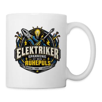 Elektriker – Spannung ist mein Ruhepuls - Tasse - Weiß - Rechts