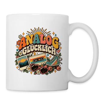 Analog glücklich – Retro Shirt für Nostalgie-Fans - Tasse - Weiß - Rechts