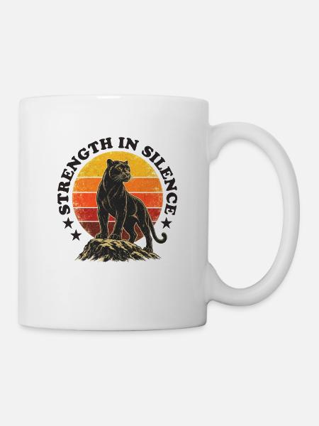 Retro Panther - Strength in Silence - Tasse - Weiß