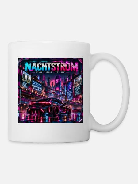Nachtstrom Neonstadt - Tasse - Weiß