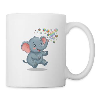 Kleiner Elefant bläst Blasen, Illustration - Tasse - Weiß - Rechts