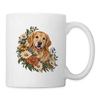 Golden Retriever im Wildblumenkranz - Tasse - Weiß - Rechts