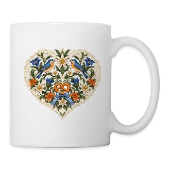 Vogelpaar im Spitzenherz mit Brezel - Tasse - Weiß - Rechts