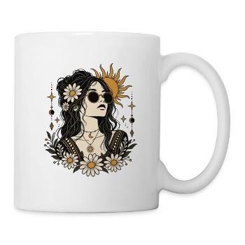 Sonnenblumen-Boho-Porträt mit Mondkette - Tasse - Weiß - Rechts
