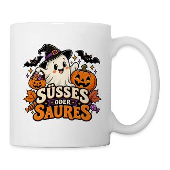 Süßes oder Saures Halloween Geist Kürbis Design - Tasse - Weiß - Rechts