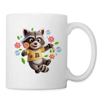 Lustiger Waschbär mit Lolli – Buchstabe B - Tasse - Weiß - Rechts