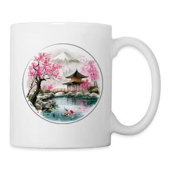 Japanischer Teich im Kirschblüten-Pavillon - Tasse - Weiß - Rechts