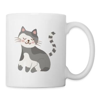 Ruhige graue Katzen-Kawaii-Lächeln - Tasse - Weiß - Rechts