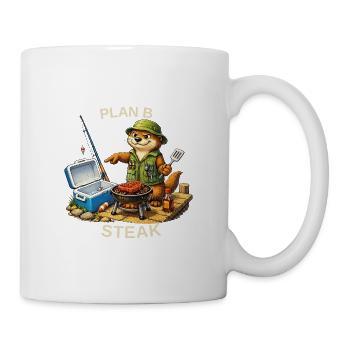 Lustiges Anglermotiv – Plan B Steak - Tasse - Weiß - Rechts