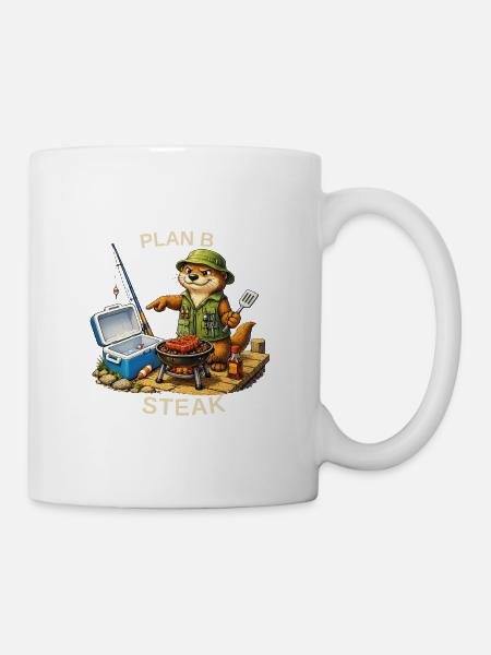 Lustiges Anglermotiv – Plan B Steak - Tasse - Weiß
