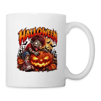 Zombie-Kind am Halloween-Pumpkin - Tasse - Weiß - Rechts